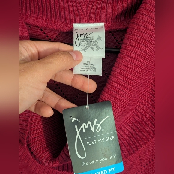 New With Tags JMS Just My Size Raspberry Cowl Neck Shower Sleeve Knit Blouse 3X - Picture 2 of 5